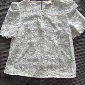 Sezane White Puff Sleeve Embellished Blouse